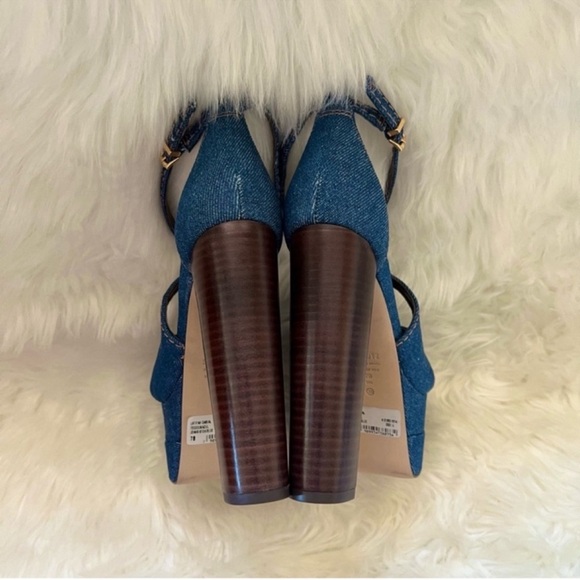 New! Schutz Latifah Denim Platform Block Heel Sandals in Blue - Picture 9 of 11